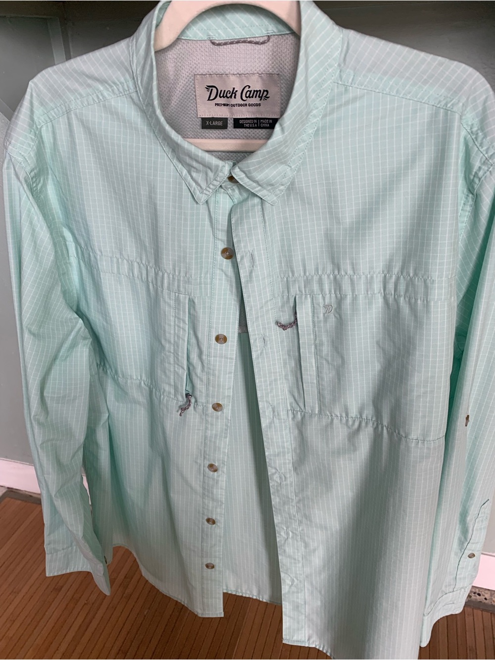 Men’s XL Mint Green outdoor Performance Button-Up LS Shirt dri release 55%cotton